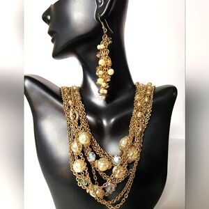 Sally C Gold/Pearl Multi Chain Necklace.